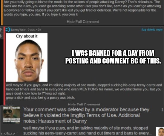 I WAS BANNED FOR A DAY FROM POSTING AND COMMENT BC OF THIS. | made w/ Imgflip meme maker