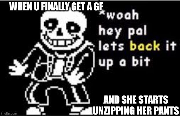 woah hey pal lets back it up a bit | WHEN U FINALLY GET A GF; AND SHE STARTS UNZIPPING HER PANTS | image tagged in woah hey pal lets back it up a bit | made w/ Imgflip meme maker