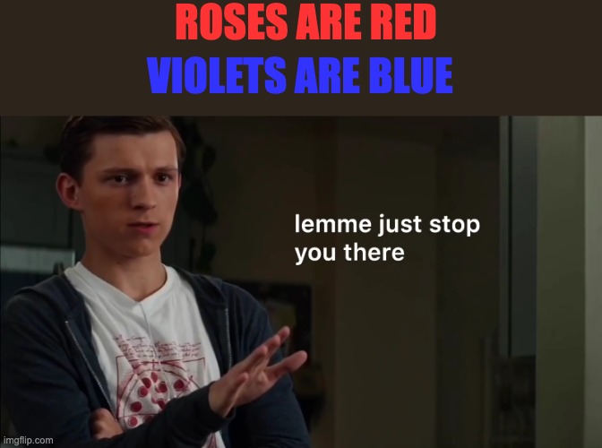 Lemme just stop you there | ROSES ARE RED; VIOLETS ARE BLUE | image tagged in lemme just stop you there | made w/ Imgflip meme maker