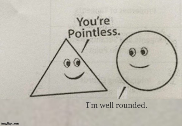 You're Pointless Blank | I'm well rounded. | image tagged in you're pointless blank | made w/ Imgflip meme maker