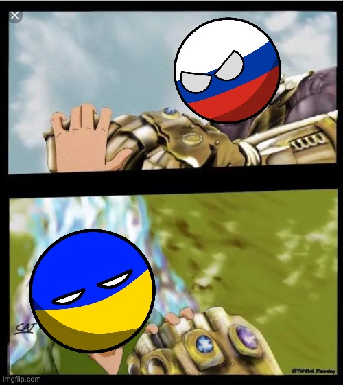 Underdog Redux | image tagged in ukrainian lives matter,russia,countryballs,ultra instinct shaggy,thanos | made w/ Imgflip meme maker
