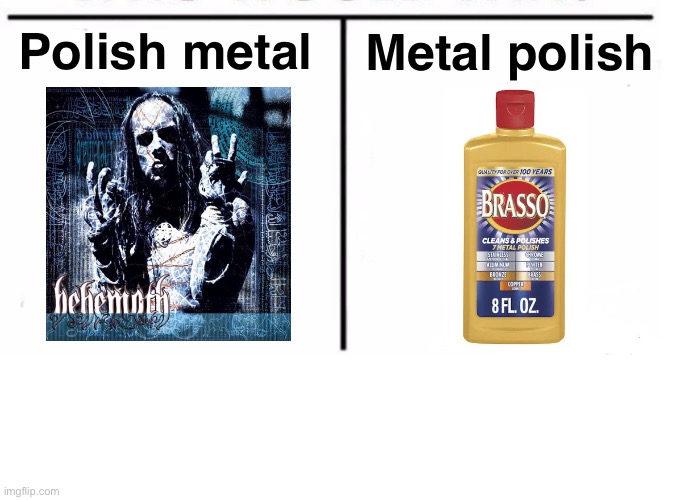 comparison table | Metal polish; Polish metal | image tagged in comparison table | made w/ Imgflip meme maker