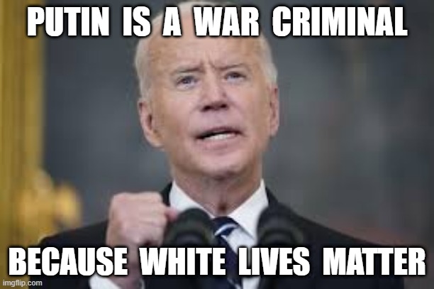 Putin war criminal | PUTIN  IS  A  WAR  CRIMINAL; BECAUSE  WHITE  LIVES  MATTER | image tagged in vladimir putin | made w/ Imgflip meme maker