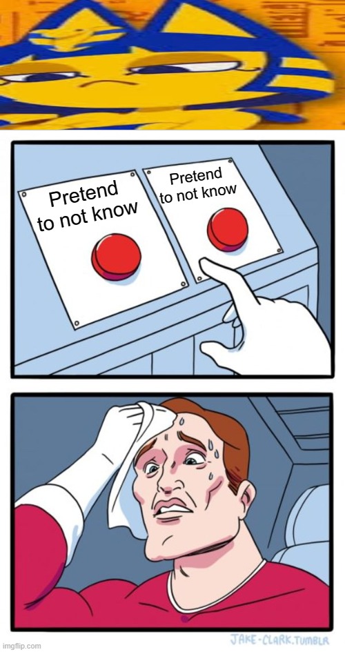 Pretend? | Pretend to not know; Pretend to not know | image tagged in memes,two buttons | made w/ Imgflip meme maker