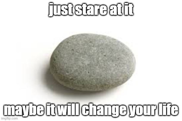 rock wisdom |  just stare at it; maybe it will change your life | image tagged in rock,wisdom | made w/ Imgflip meme maker