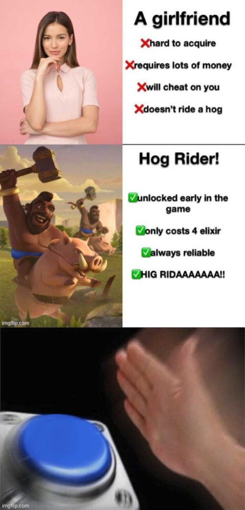 Hog ridaaaaa | image tagged in memes,blank nut button | made w/ Imgflip meme maker