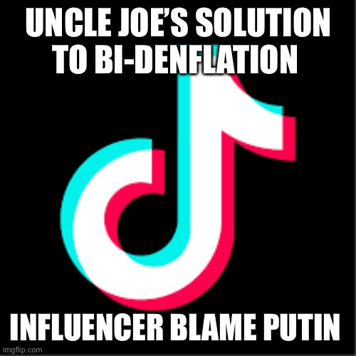 TikTok Biden | UNCLE JOE’S SOLUTION TO BI-DENFLATION; INFLUENCER BLAME PUTIN | image tagged in allow tiktok,fun,meme,upvote | made w/ Imgflip meme maker