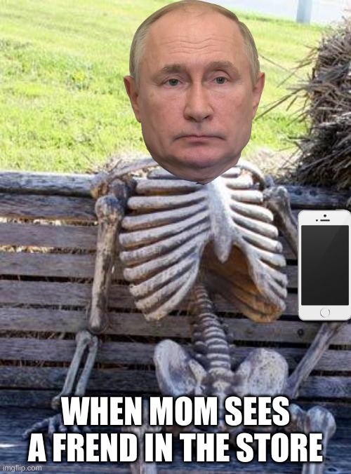 Waiting Skeleton Meme | WHEN MOM SEES A FREND IN THE STORE | image tagged in memes,waiting skeleton | made w/ Imgflip meme maker