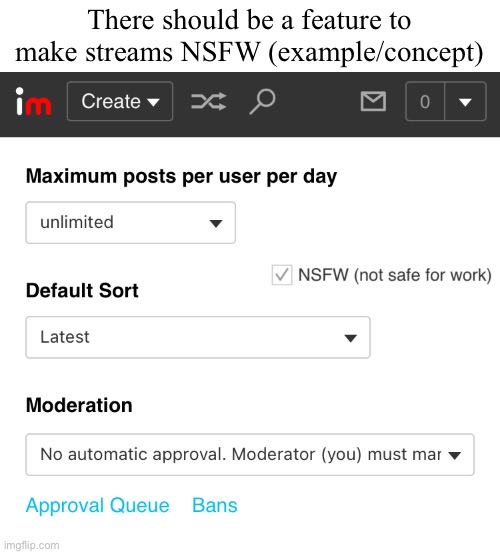 In that way, both the stream makers and stream members don’t have to worry about it being deleted | There should be a feature to make streams NSFW (example/concept) | made w/ Imgflip meme maker