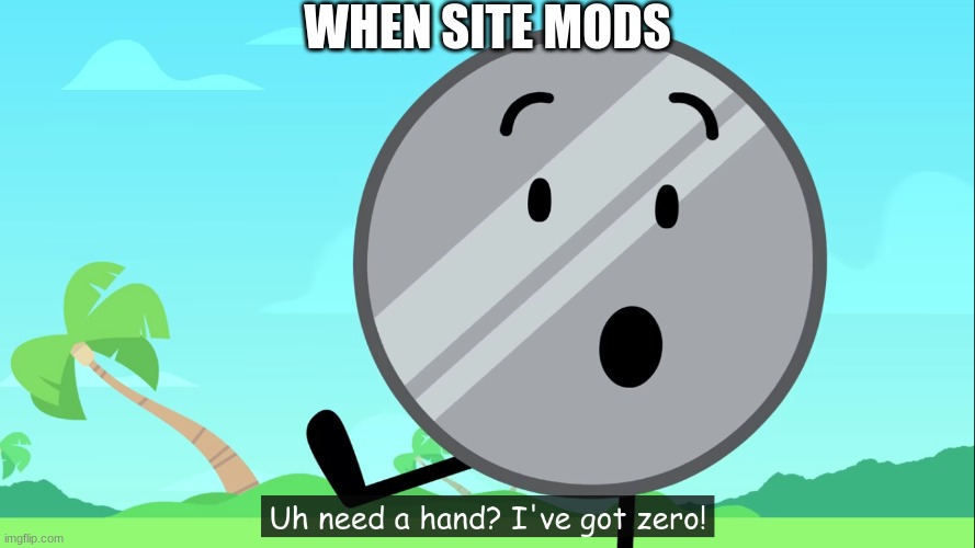 Uh need a hand? I've got zero! | WHEN SITE MODS | image tagged in uh need a hand i've got zero | made w/ Imgflip meme maker