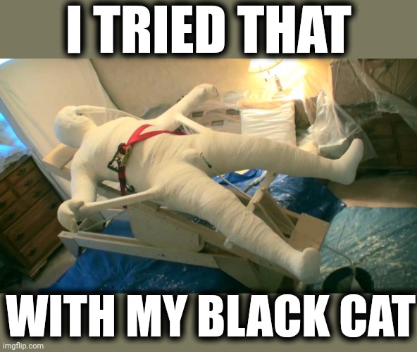 full body cast | I TRIED THAT WITH MY BLACK CAT | image tagged in full body cast | made w/ Imgflip meme maker