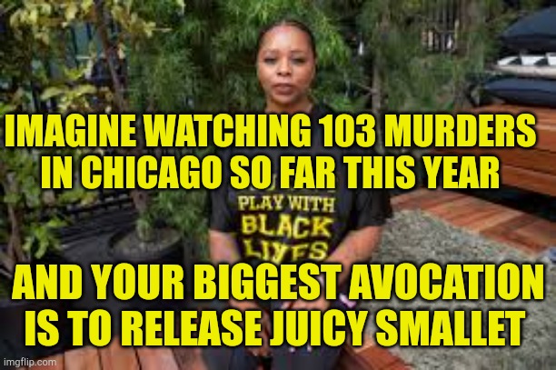 Race Baiter No1 | IMAGINE WATCHING 103 MURDERS IN CHICAGO SO FAR THIS YEAR; AND YOUR BIGGEST AVOCATION IS TO RELEASE JUICY SMALLET | image tagged in race baiter no1 | made w/ Imgflip meme maker