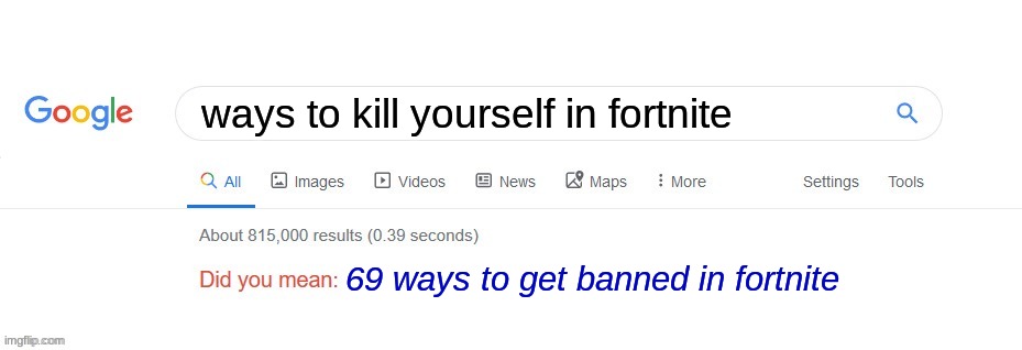 Did you mean? | ways to kill yourself in fortnite; 69 ways to get banned in fortnite | image tagged in did you mean,funny,memes,fortnite meme | made w/ Imgflip meme maker