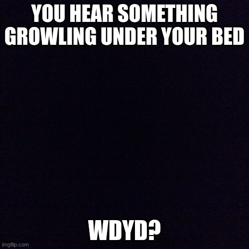 Black screen  | YOU HEAR SOMETHING GROWLING UNDER YOUR BED; WDYD? | image tagged in black screen | made w/ Imgflip meme maker