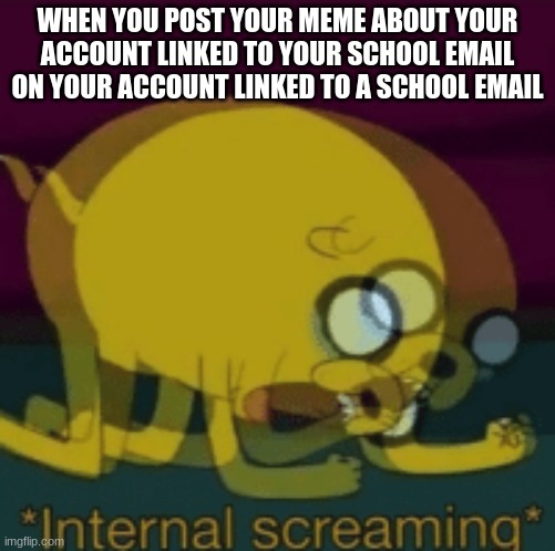 I hate everything that has ever been | WHEN YOU POST YOUR MEME ABOUT YOUR ACCOUNT LINKED TO YOUR SCHOOL EMAIL ON YOUR ACCOUNT LINKED TO A SCHOOL EMAIL | image tagged in man in pain,memes,jake the dog internal screaming,school,email | made w/ Imgflip meme maker