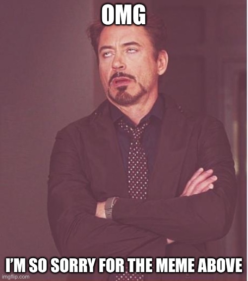 You’re welcome | OMG; I’M SO SORRY FOR THE MEME ABOVE | image tagged in memes,face you make robert downey jr,terrible,awful,funny memes,the person above me | made w/ Imgflip meme maker