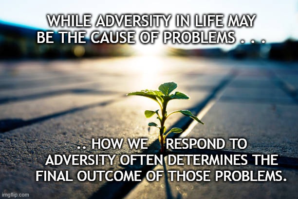 Adversity | WHILE ADVERSITY IN LIFE MAY BE THE CAUSE OF PROBLEMS . . . .. HOW WE    RESPOND TO ADVERSITY OFTEN DETERMINES THE FINAL OUTCOME OF THOSE PROBLEMS. | image tagged in the obstacle | made w/ Imgflip meme maker