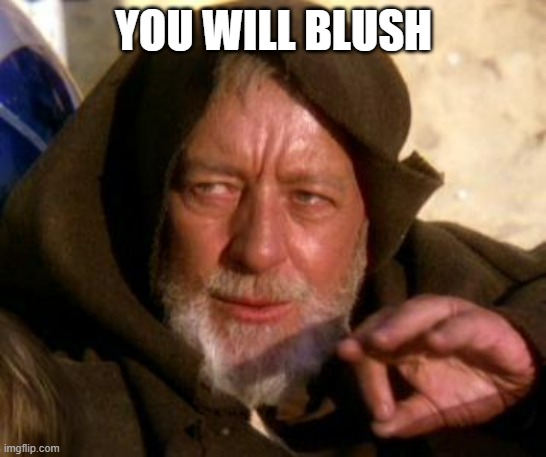 Obi Wan Kenobi Jedi Mind Trick | YOU WILL BLUSH | image tagged in obi wan kenobi jedi mind trick | made w/ Imgflip meme maker