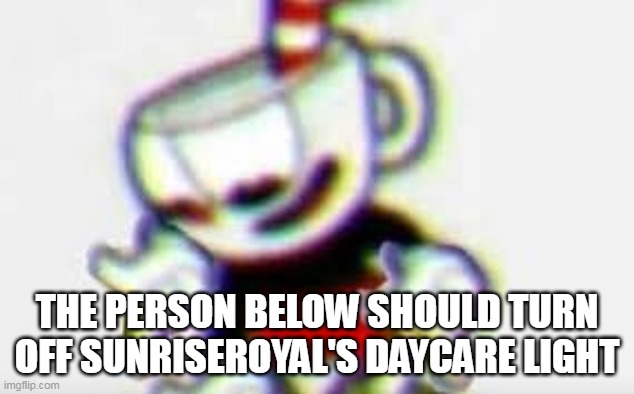 The Person Below is... | THE PERSON BELOW SHOULD TURN OFF SUNRISEROYAL'S DAYCARE LIGHT | image tagged in the person below is | made w/ Imgflip meme maker