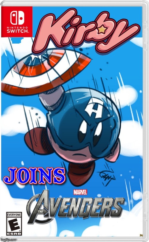 Imagine this being in "Avengers: Endgame"... I'd love it 3,000x times more than I already do (notice my "3,000"? ;) Get it?) | image tagged in kirby,the avengers,captain america,oh wow are you actually reading these tags,nintendo switch,avengers assemble | made w/ Imgflip meme maker