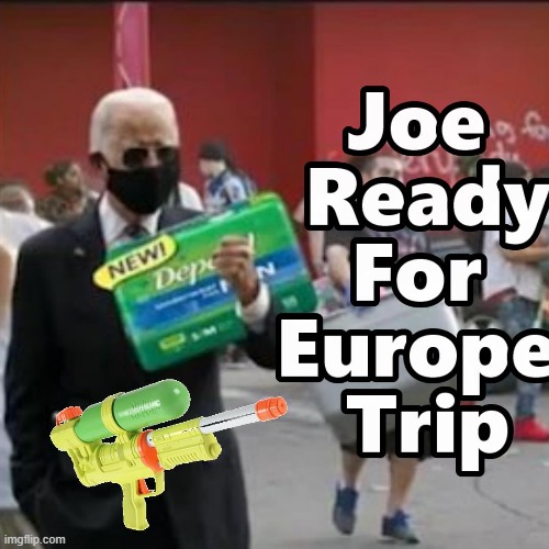 Joe Ready For His Brussel Sprouts Trip | image tagged in ww3,biden,depends,super soaker,ukraine,memes | made w/ Imgflip meme maker
