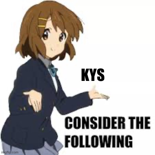 Consider the following | KYS | image tagged in consider the following | made w/ Imgflip meme maker