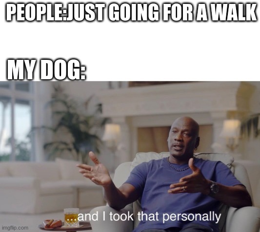 ...and I took that personally | PEOPLE:JUST GOING FOR A WALK; MY DOG: | image tagged in and i took that personally | made w/ Imgflip meme maker