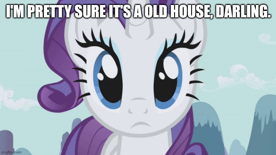 Stareful Rarity (MLP) | I'M PRETTY SURE IT'S A OLD HOUSE, DARLING. | image tagged in stareful rarity mlp | made w/ Imgflip meme maker