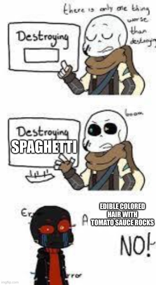 Teaching how to | SPAGHETTI EDIBLE COLORED HAIR WITH TOMATO SAUCE ROCKS | image tagged in teaching how to | made w/ Imgflip meme maker
