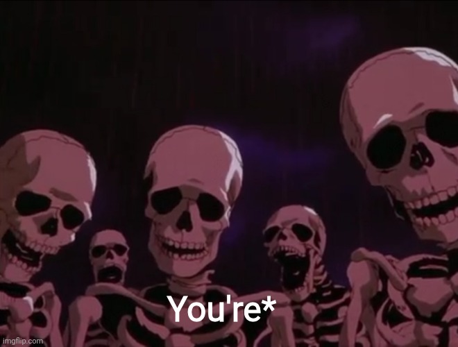 Hater skeletons | You're* | image tagged in hater skeletons | made w/ Imgflip meme maker