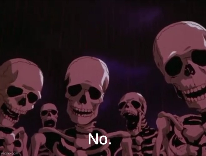 Hater skeletons | No. | image tagged in hater skeletons | made w/ Imgflip meme maker