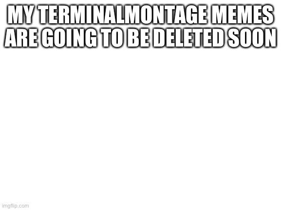 Blank White Template | MY TERMINALMONTAGE MEMES ARE GOING TO BE DELETED SOON | image tagged in blank white template | made w/ Imgflip meme maker