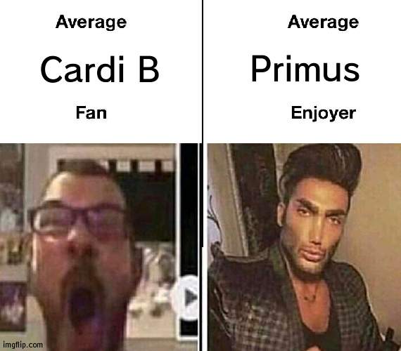 Average Fan vs. Average Enjoyer | Primus; Cardi B | image tagged in average fan vs average enjoyer | made w/ Imgflip meme maker