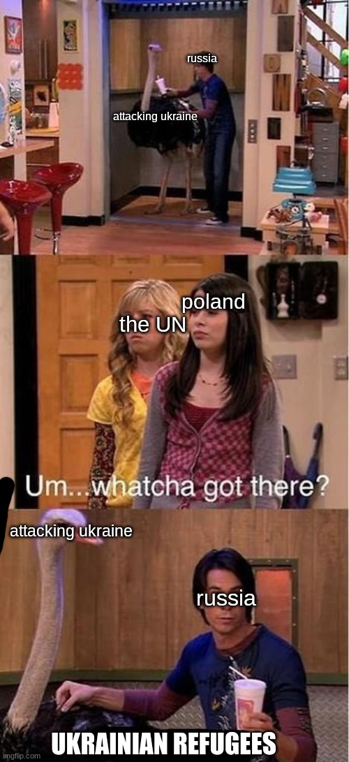 spread awareness | russia; attacking ukraine; poland; the UN; attacking ukraine; russia; UKRAINIAN REFUGEES | image tagged in um watcha got there a smoothie | made w/ Imgflip meme maker