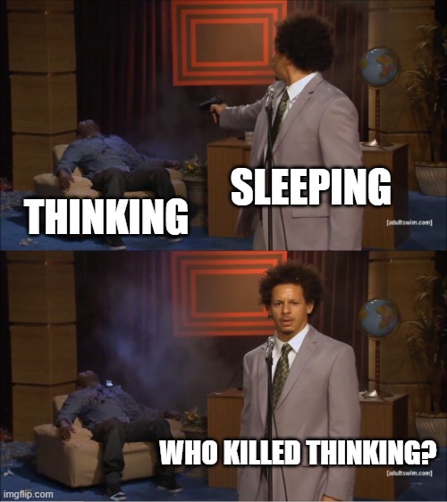 sleeping vs thinking | SLEEPING; THINKING; WHO KILLED THINKING? | image tagged in memes,who killed hannibal | made w/ Imgflip meme maker