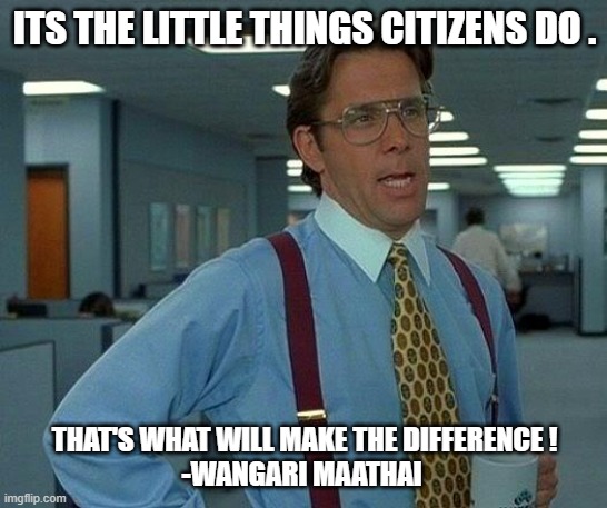 That Would Be Great Meme | ITS THE LITTLE THINGS CITIZENS DO . THAT'S WHAT WILL MAKE THE DIFFERENCE !
-WANGARI MAATHAI | image tagged in memes,that would be great | made w/ Imgflip meme maker