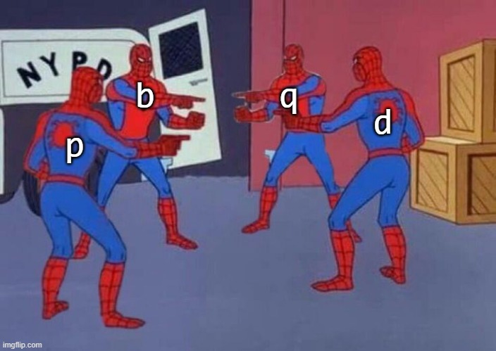 Spider-man Quadruple | q; d; b; p | image tagged in spider-man quadruple | made w/ Imgflip meme maker