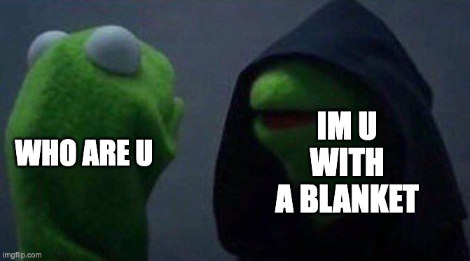 blanket |  IM U WITH A BLANKET; WHO ARE U | image tagged in kermit me to me | made w/ Imgflip meme maker