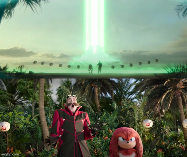 Eggman and Knuckles laser | image tagged in eggman,knuckles,sonic the hedgehog,sonic,laser,sonic movie | made w/ Imgflip meme maker