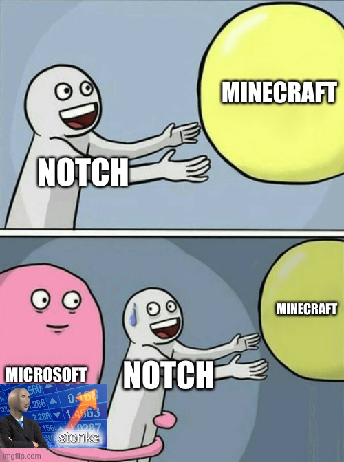 Running Away Balloon | MINECRAFT; NOTCH; MINECRAFT; MICROSOFT; NOTCH | image tagged in memes,running away balloon | made w/ Imgflip meme maker