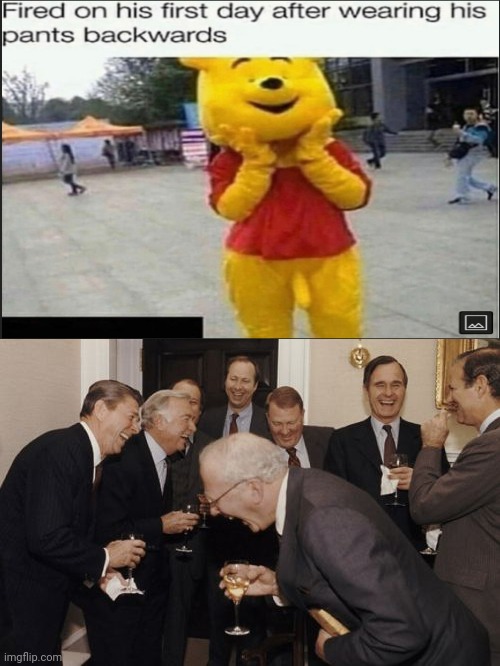 AHAHHAHA Rip him! | image tagged in memes,laughing men in suits,costume,mascot,fail | made w/ Imgflip meme maker