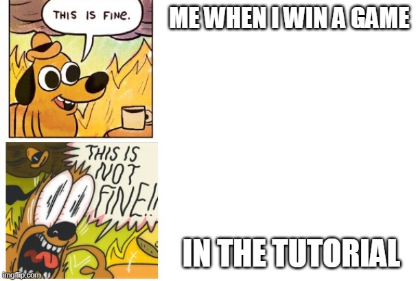 This is Fine, This is Not Fine | ME WHEN I WIN A GAME; IN THE TUTORIAL | image tagged in this is fine this is not fine | made w/ Imgflip meme maker