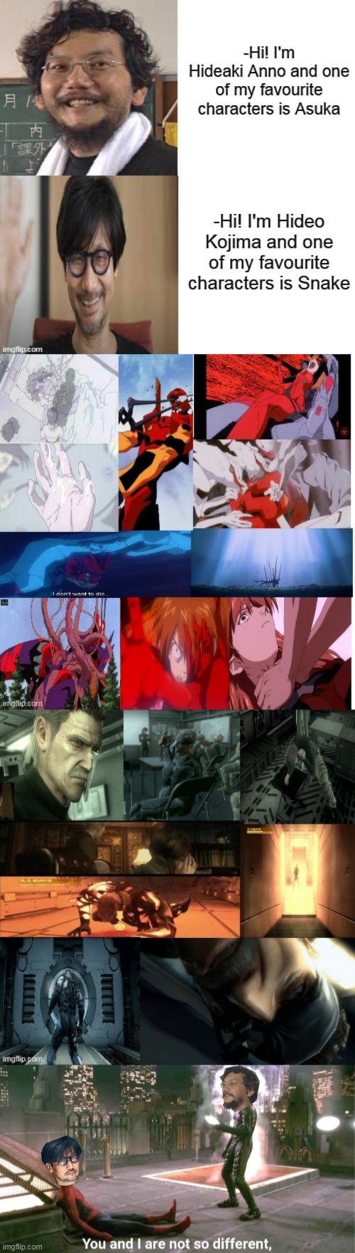 God gives his best warriors the thoughest battles XD | image tagged in neon genesis evangelion,metal gear solid,videogames,anime,solid snake,asuka langley soryu | made w/ Imgflip meme maker