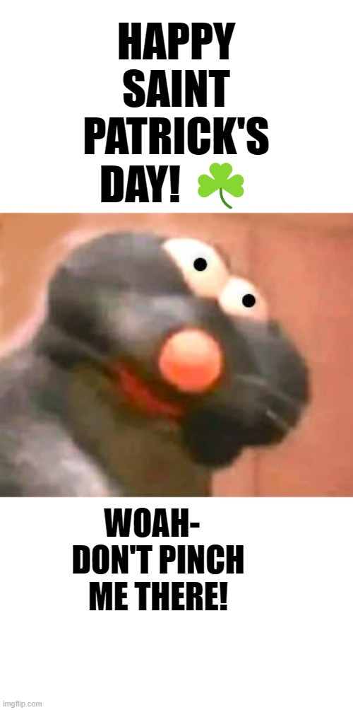 Happy St. Paddy's Day 2022☘️ | HAPPY 
SAINT PATRICK'S DAY! ☘️; WOAH-   DON'T PINCH ME THERE! | image tagged in st patrick's day,saint patrick's day | made w/ Imgflip meme maker
