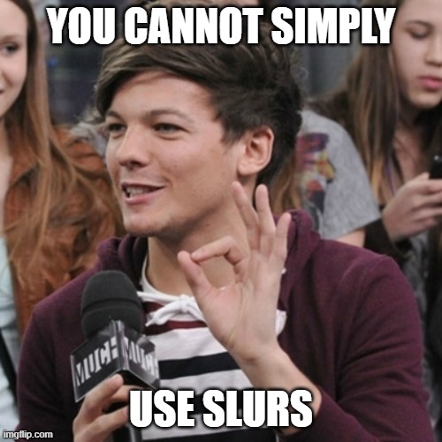 No slurs | YOU CANNOT SIMPLY; USE SLURS | image tagged in 1d one does not simply | made w/ Imgflip meme maker