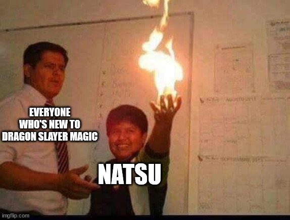 Fairy Tail | EVERYONE WHO'S NEW TO DRAGON SLAYER MAGIC; NATSU | image tagged in kid holding fire | made w/ Imgflip meme maker