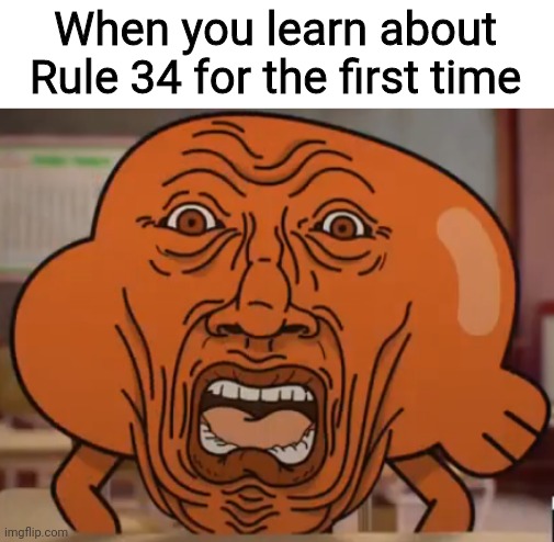 If you know, you know. Although, I'm sure everyone knows by now lol | When you learn about Rule 34 for the first time | image tagged in the amazing world of gumball darwin horror face,rule 34,r34,internet | made w/ Imgflip meme maker
