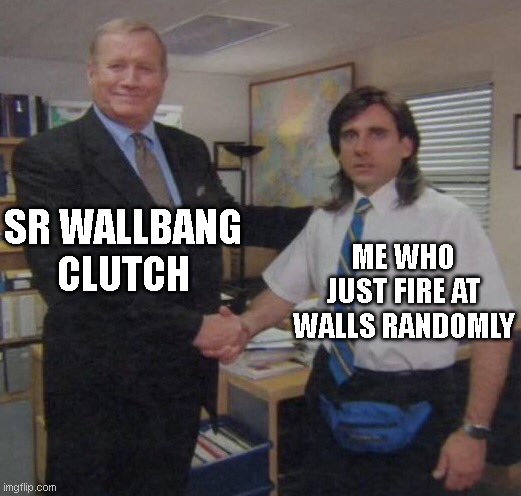 Snaypur! | SR WALLBANG CLUTCH; ME WHO JUST FIRE AT WALLS RANDOMLY | image tagged in the office congratulations,call of duty,csgo,fps,call of duty mobile | made w/ Imgflip meme maker