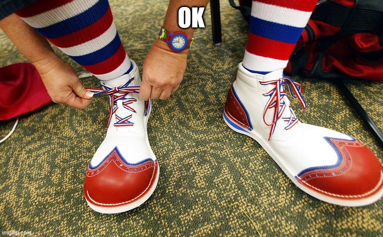 Clown shoes | OK | image tagged in clown shoes | made w/ Imgflip meme maker