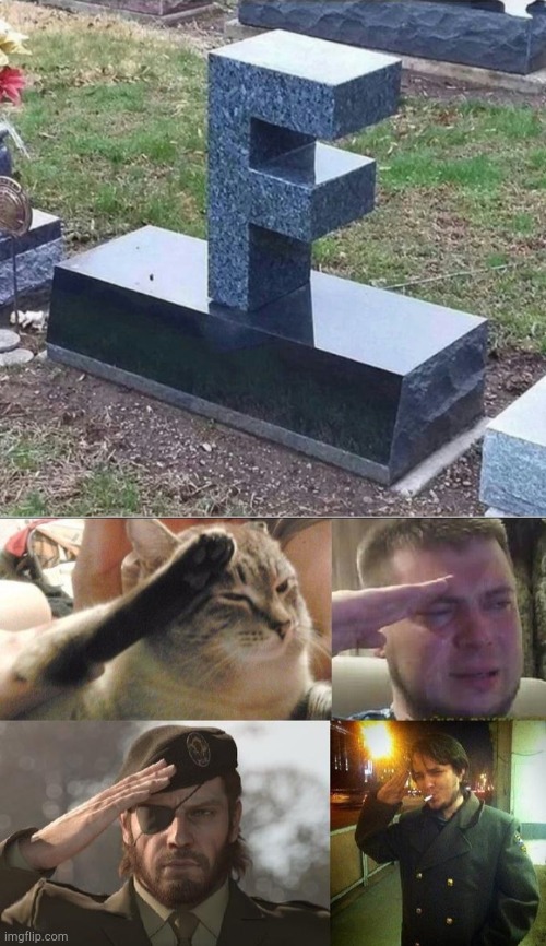 F | image tagged in ozon's salute,rip,press f to pay respects,gravestone,gamer | made w/ Imgflip meme maker
